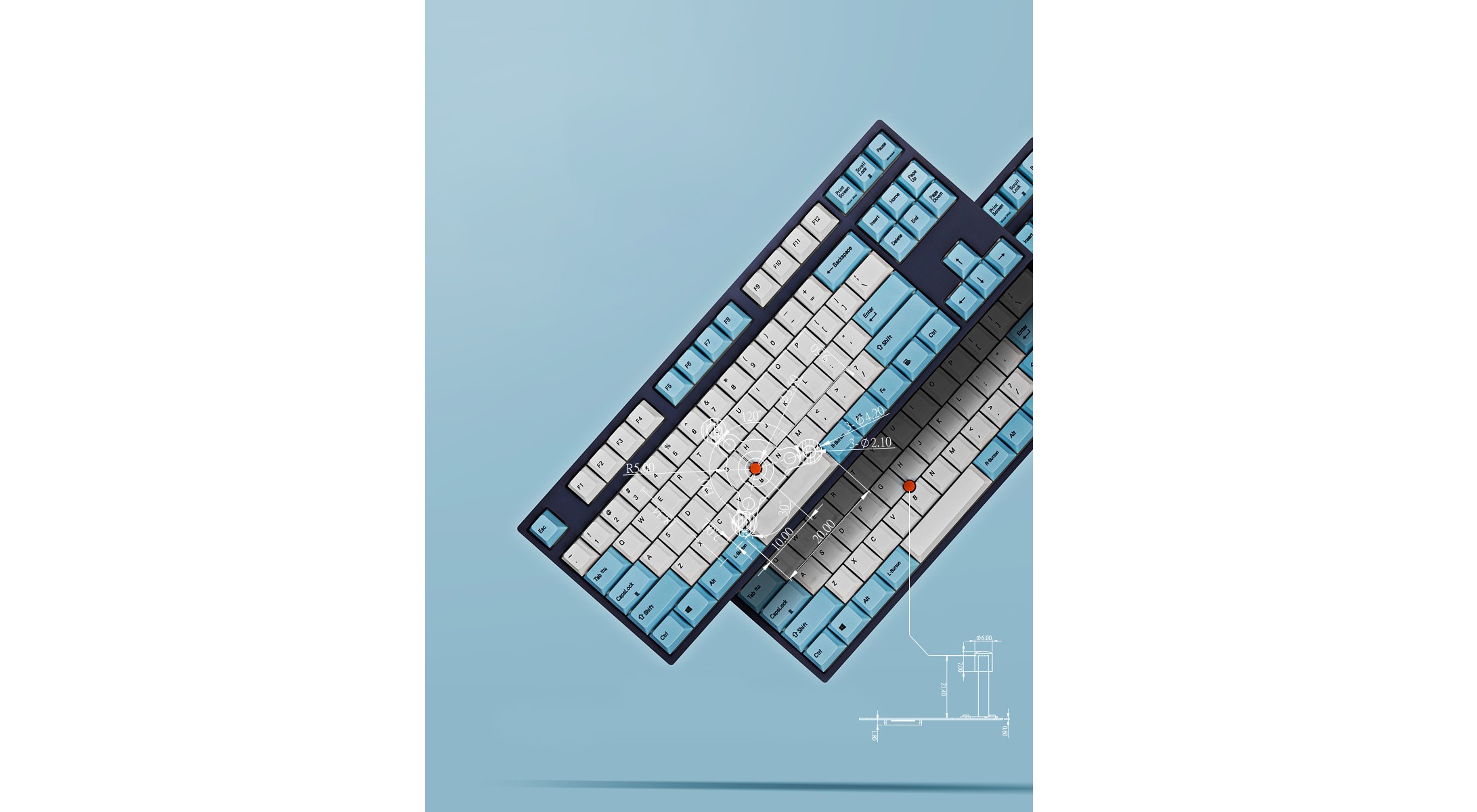 Bàn phím cơ Leopold FC750R SP Red switch (White Skyblue) sử dụng bộ keycap đặc trưng của leopold